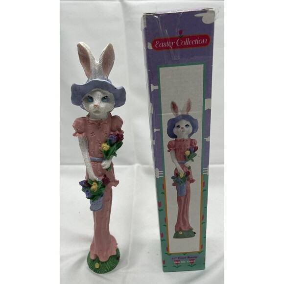 Vintage 1991 Resin Easter Bunny Rabbit Tall Thin Skinny figurine / Spring Flower - Picture 16 of 16